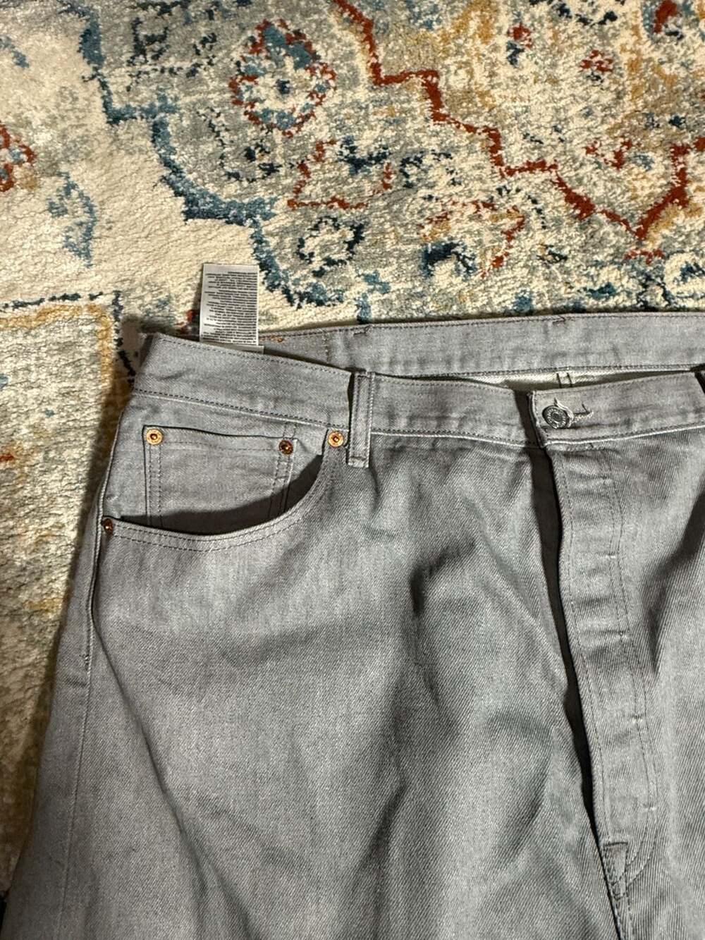 Levi's 501 Original Fit Jeans Mens 44x34 Gray Button Fly Straight Leg Denim - Picture 5 of 14